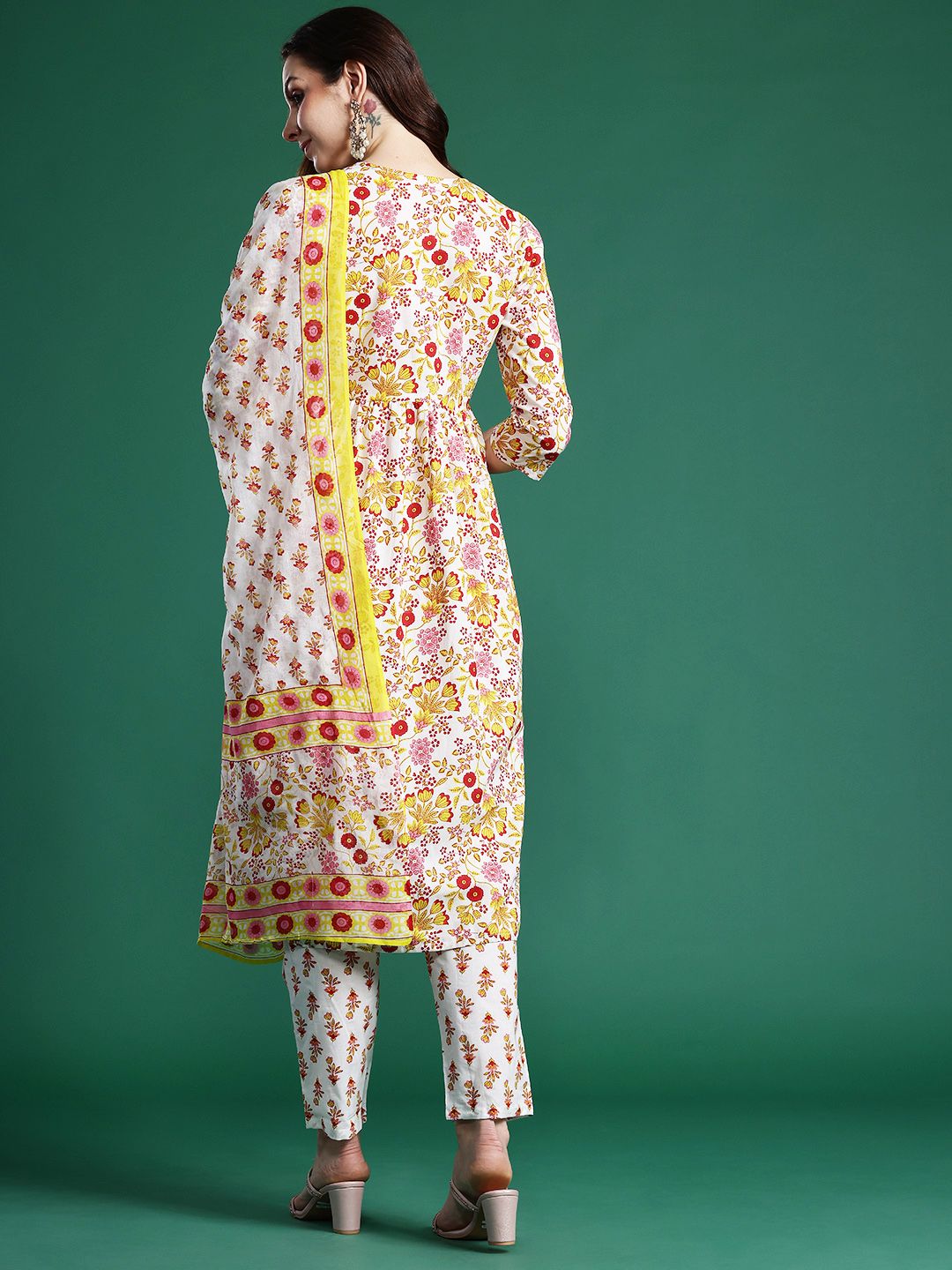 Indo Era Floral Printed Pure Cotton Kurta with Palazzos & Dupatta | Grocsy