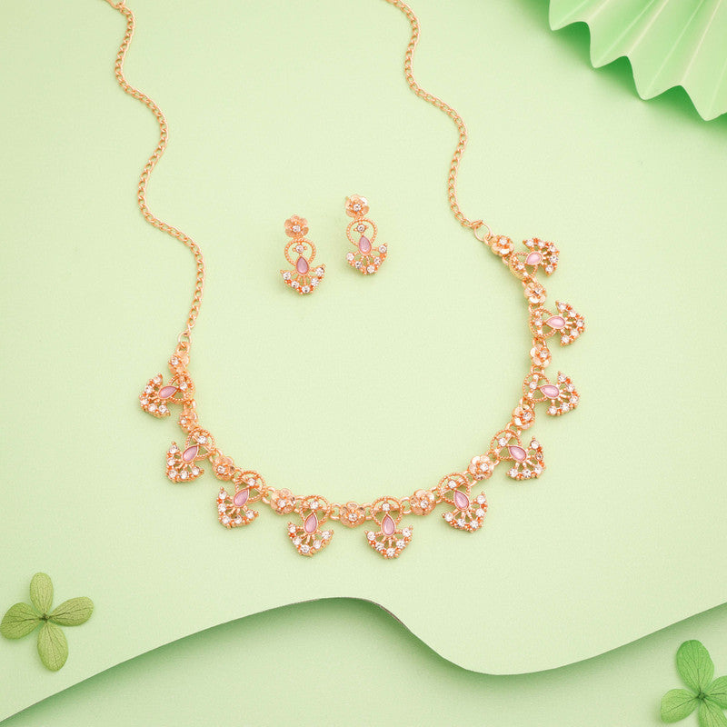 Tehzeeb Creations Gold-Polished Lavender Colour Necklace With Earrings | Grocsy