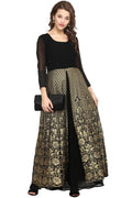 Ahalyaa Black & Golden Foil Print A-Line Kurta For Women | Grocsy