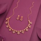 Tehzeeb Creations Gold-Polished Lavender Colour Necklace With Earrings | Grocsy
