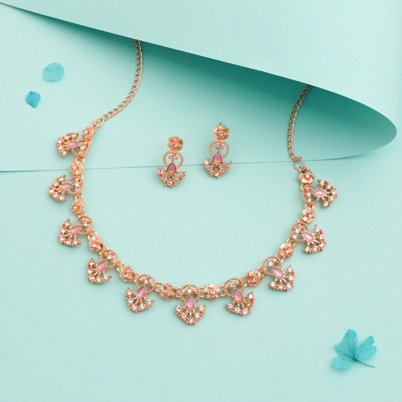 Tehzeeb Creations Gold-Polished Lavender Colour Necklace With Earrings | Grocsy