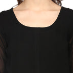 Ahalyaa Black & Golden Foil Print A-Line Kurta For Women | Grocsy