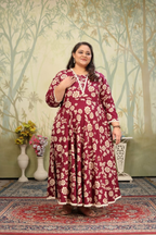 Jyoti Fashion Women's Wine Rayon Floral Print with Sequins Designer Anarkali Set | Grocsy