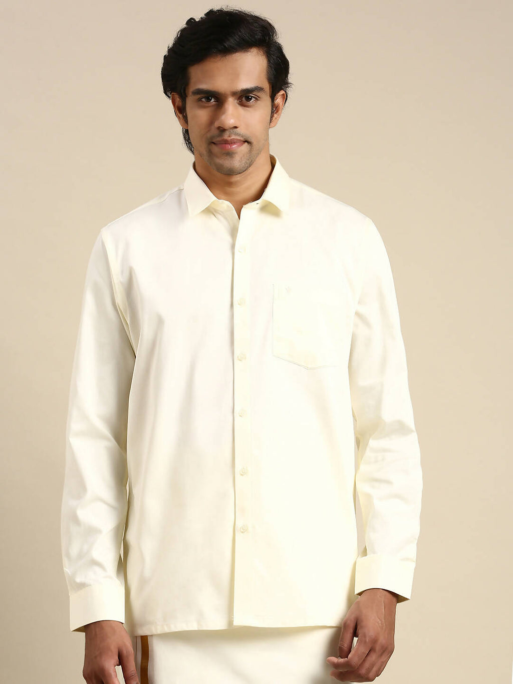 Ramraj Cotton Mens Cotton Cream Colour Full Sleeve Shirt | Grocsy