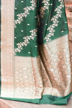 Joban Fashion Emerald Green Banarasi Katan Pure Handloom Banarasi Silk Saree | Grocsy