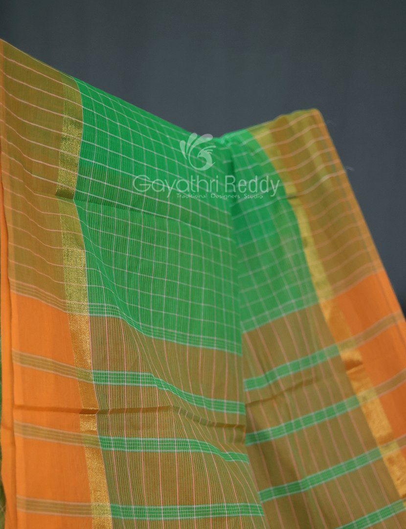 Light Green With Checks Pure Mangalgiri Cotton Saree By Gayathri Reddy Designer Studio | Grocsy