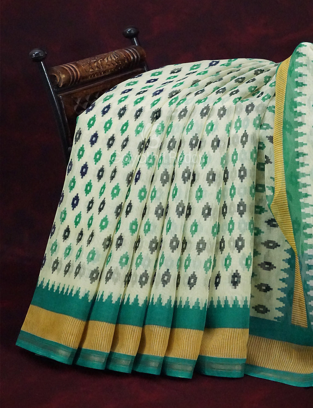 Combo of Off White and Rama Green Patan Patola Semi Chanderi Saree By Gayathri Reddy Designer Studio | Grocsy