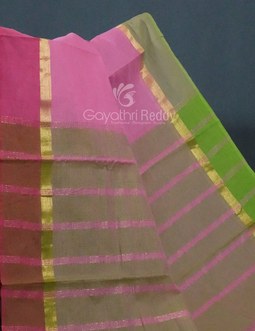 Dual Shades of Baby Pink With Contrast Blouse Pure Mangalgiri Cotton By Gayathri Reddy Designer Studio | Grocsy