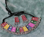 Tehzeeb Creations Women's Multi Colour Meenakari Oxidised Necklace Set - Swadesiicart