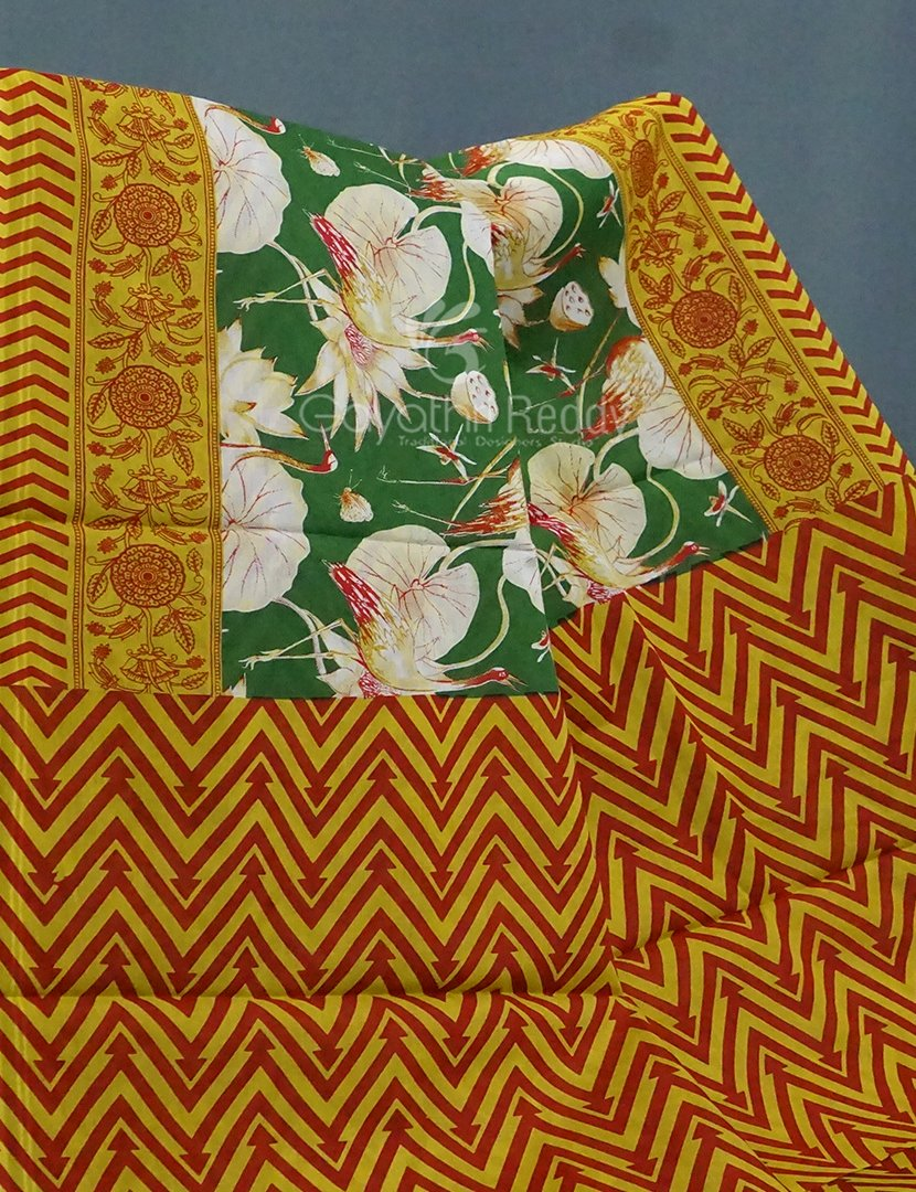 Block Print Mango Green Coloured Mulmul Cotton Saree By Gayathri Reddy Designer Studio | Grocsy