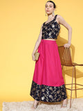 InWeave Women's Blue Brocade Strappy Top W Fuchsia Blue Brocade Palazzo Set | Grocsy