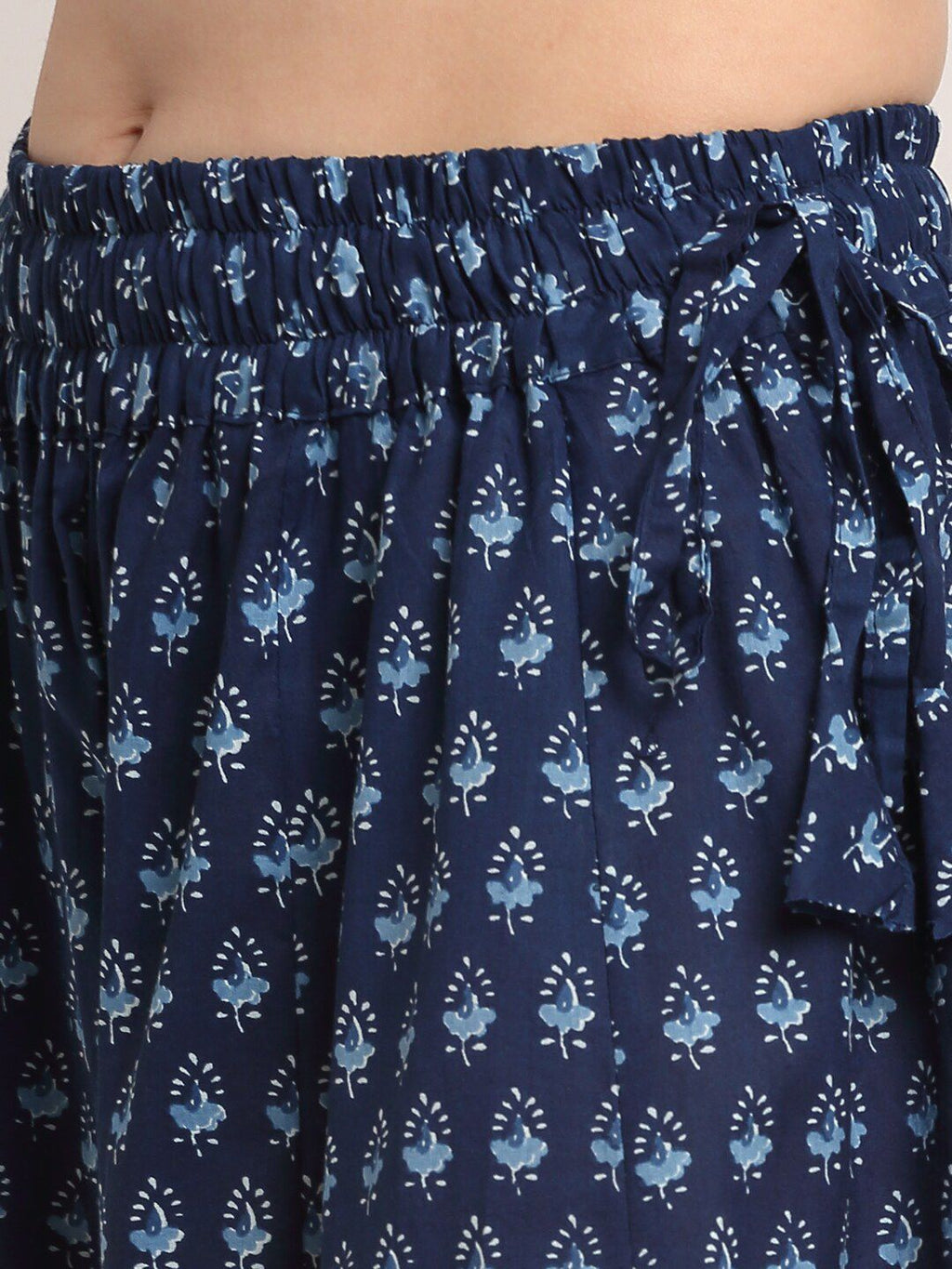 TAG 7 Women Navy Blue Ethnic Motif Printed Cotton Palazzo | Grocsy