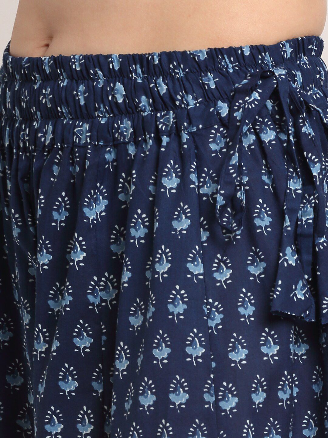 TAG 7 Women Navy Blue Ethnic Motif Printed Cotton Palazzo | Grocsy