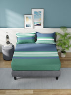 Nautica Bradford Blue & Green Striped 160 TC Pure Cotton King Bedsheet & 2 Pillow Covers | Grocsy
