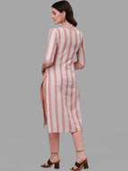 HERE&NOW Peach & White Striped Pure Cotton Kurta With Trousers & Dupatta | Grocsy