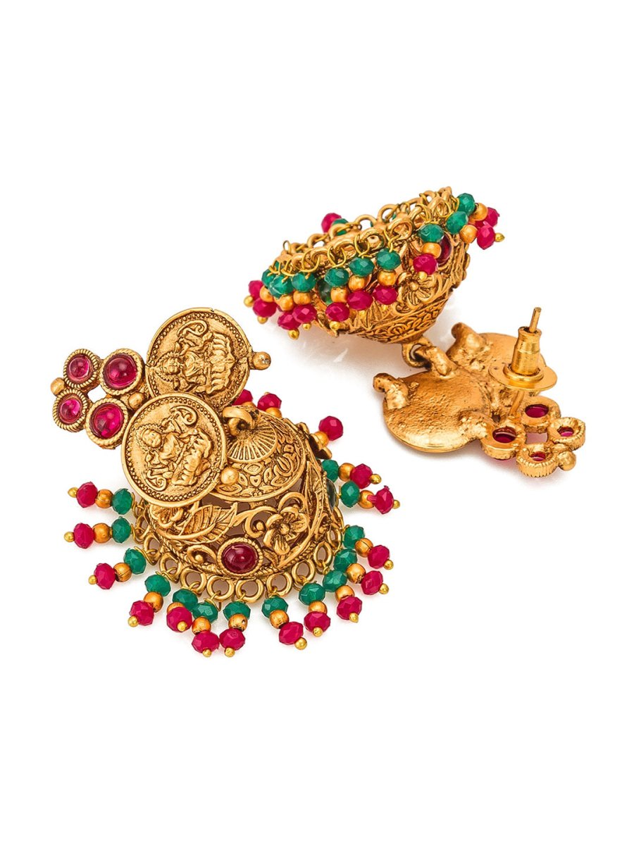 Aadita Gold-Polished & Pink Stone Studded Handcrafted Jewellery Set | Grocsy
