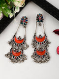 Shoshaa Silver-Plated Oxidised Multi Stones Drop Earrings | Grocsy