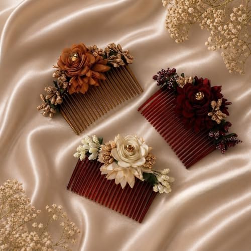 Accessher Multicolor Floral Hair Combs for Women | Decorative Acrylic Hair Accessories with Artificial Flowers | Perfect for Weddings Parties & Traditional Looks | Pack of 3 | Grocsy