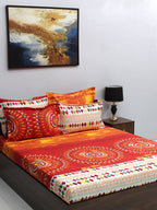 BOMBAY DYEING Celebrating India Red & Blue Printed Cotton 210 TC King Bedsheet Set | Grocsy