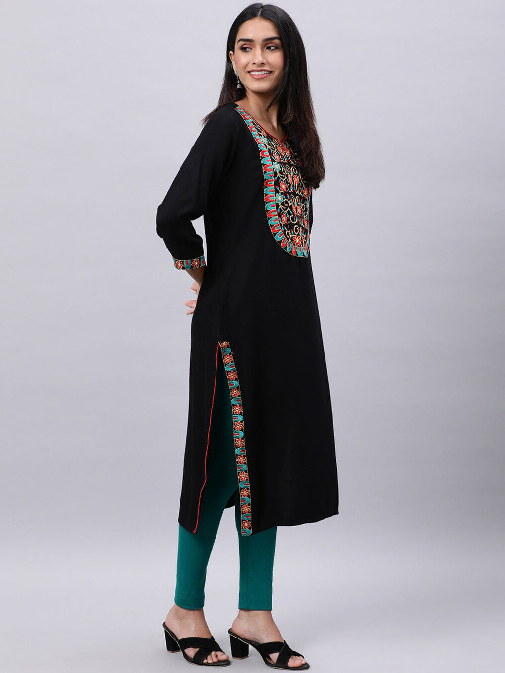 Souchii Women Ethnic Motifs Yoke Design Mirror Work Beautiful Kurta | Grocsy