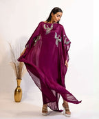 Timaraa Plum Hand Embellished Bird Kaftan Dress | Grocsy
