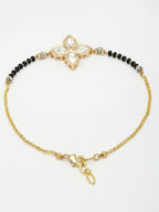 NVR Women Gold-Polished & Black Brass Stone-Studded Hand Mangalsutra Link Bracelet | Grocsy