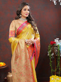 Lorenvalley Fashion Yellow Kanjivaram Silk Woven Design with Zari Weaving Saree | Grocsy