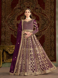 Anaita Purple Embroidered Net Stitched Anarkali Suit | Grocsy