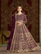 Anaita Purple Embroidered Net Stitched Anarkali Suit | Grocsy