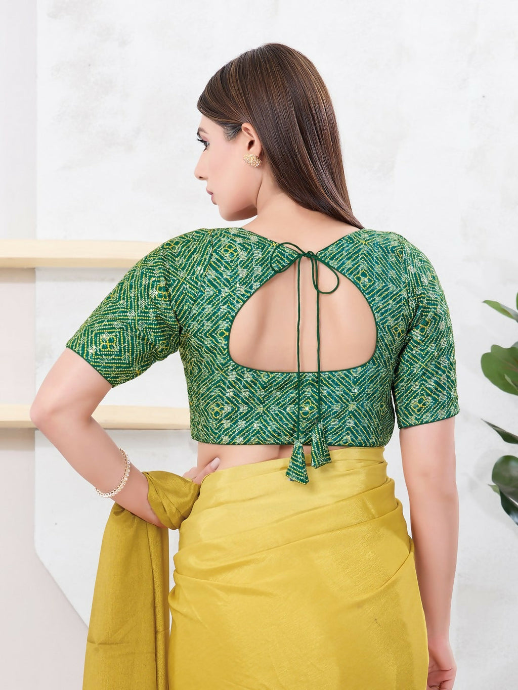 Joban Fashion Green Art Silk Elbow Sleeveless Front Open Blouse | Grocsy