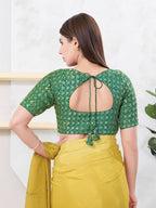 Joban Fashion Green Art Silk Elbow Sleeveless Front Open Blouse | Grocsy