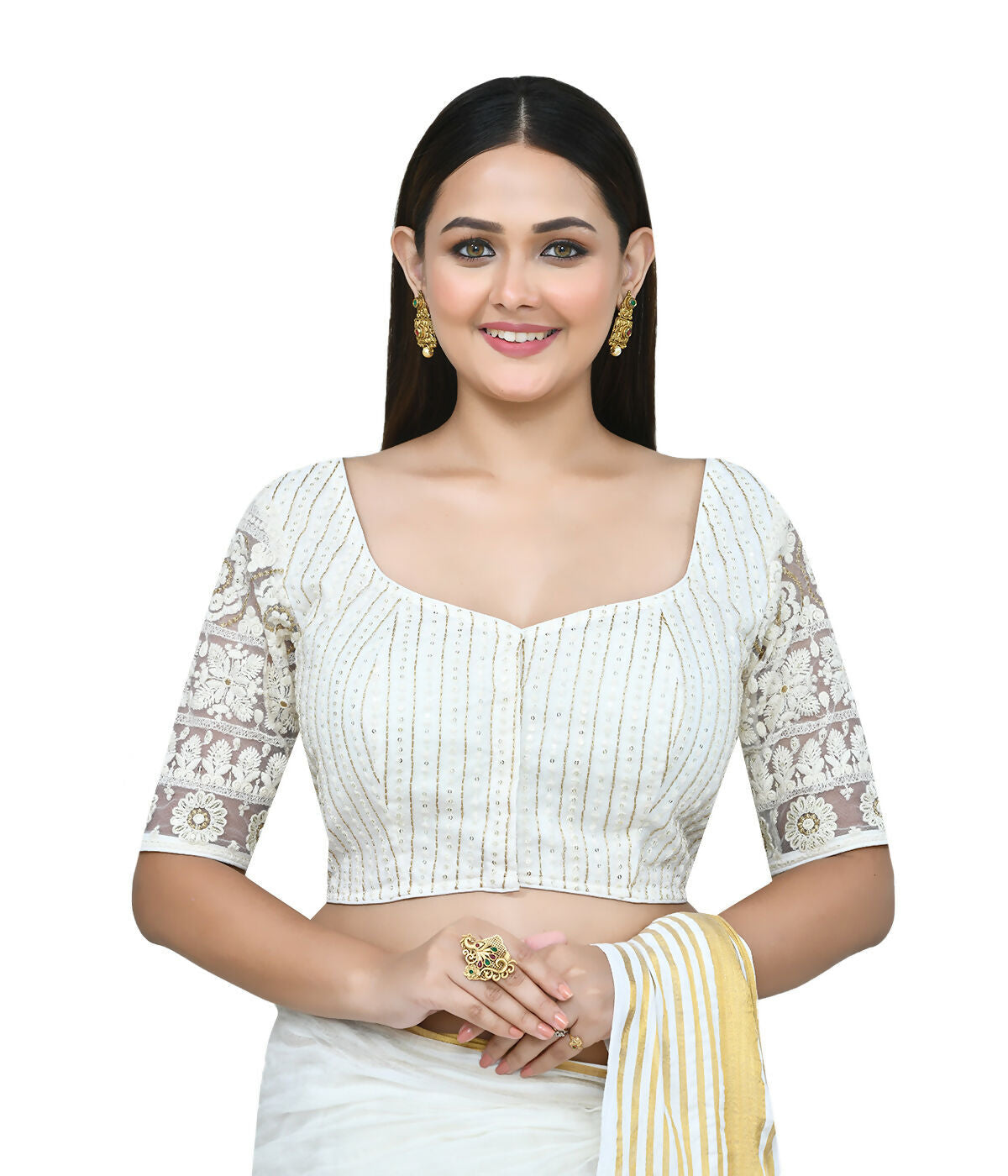 Joban Fashion Women's White Embroidered Stitched Blouse | Grocsy