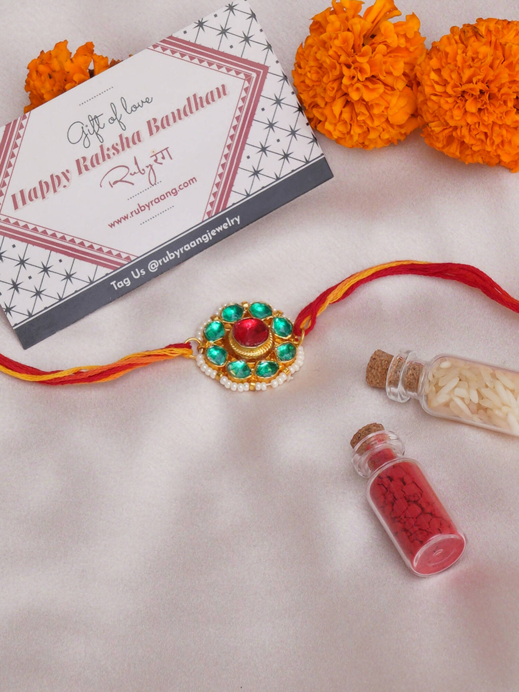 Designer kundan Rakhi - Ruby Raang | Grocsy
