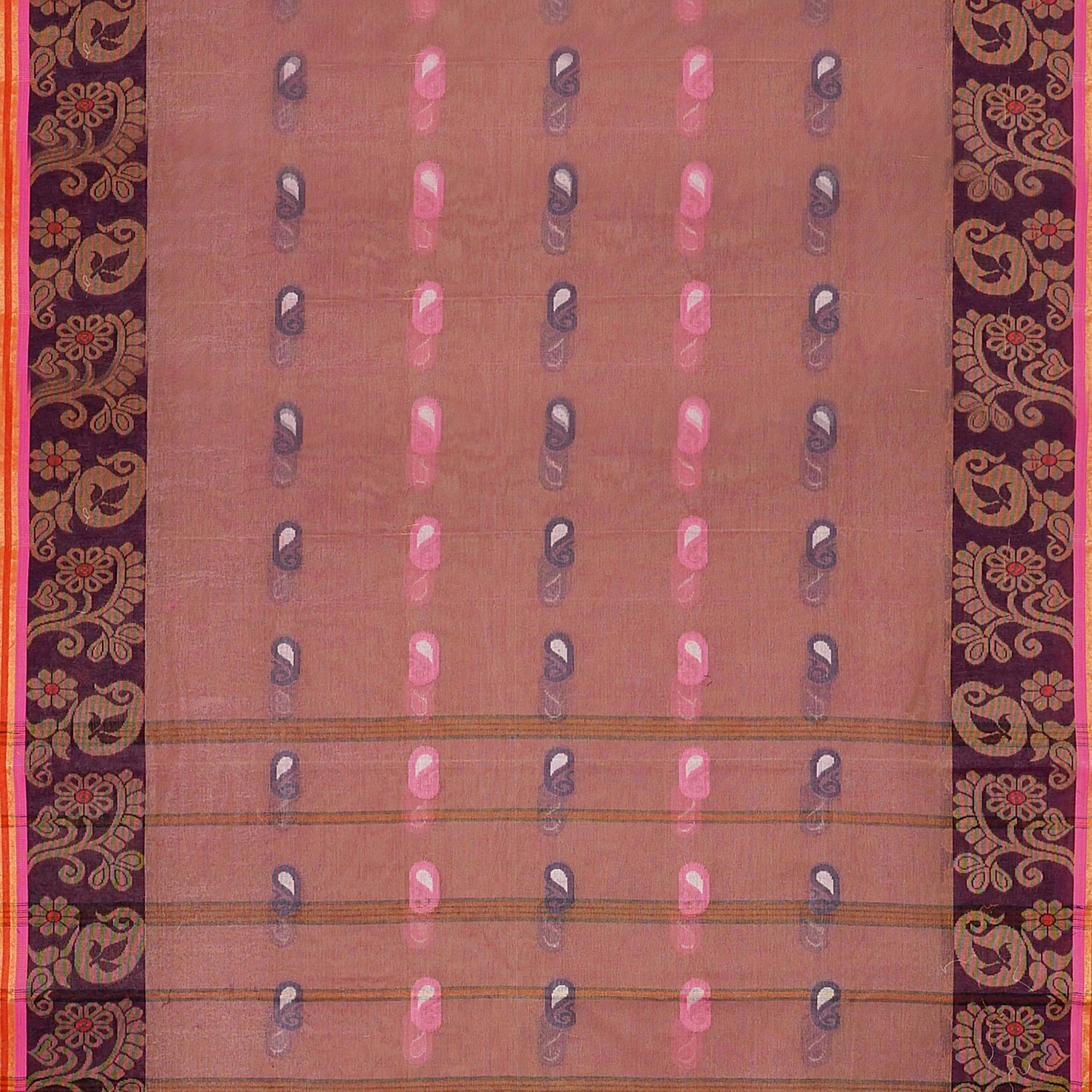 Exclusive Collection 100% Pure Cotton Mauve Tant Saree With Hand Weaving Work | Grocsy