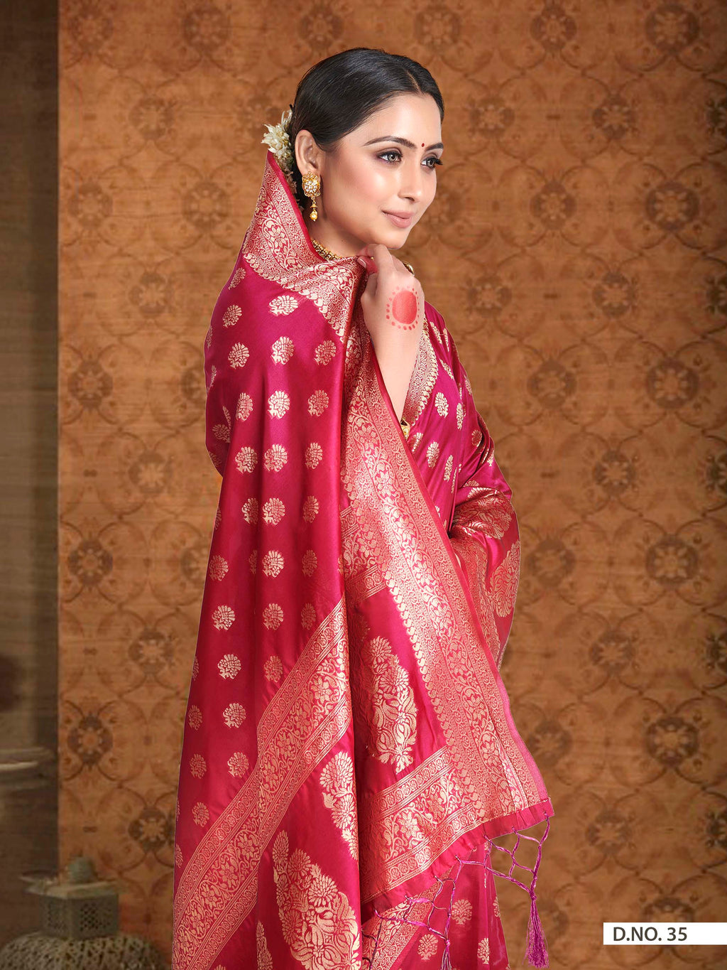 Vardha Ruby Red Woven Banarasi Saree | Grocsy