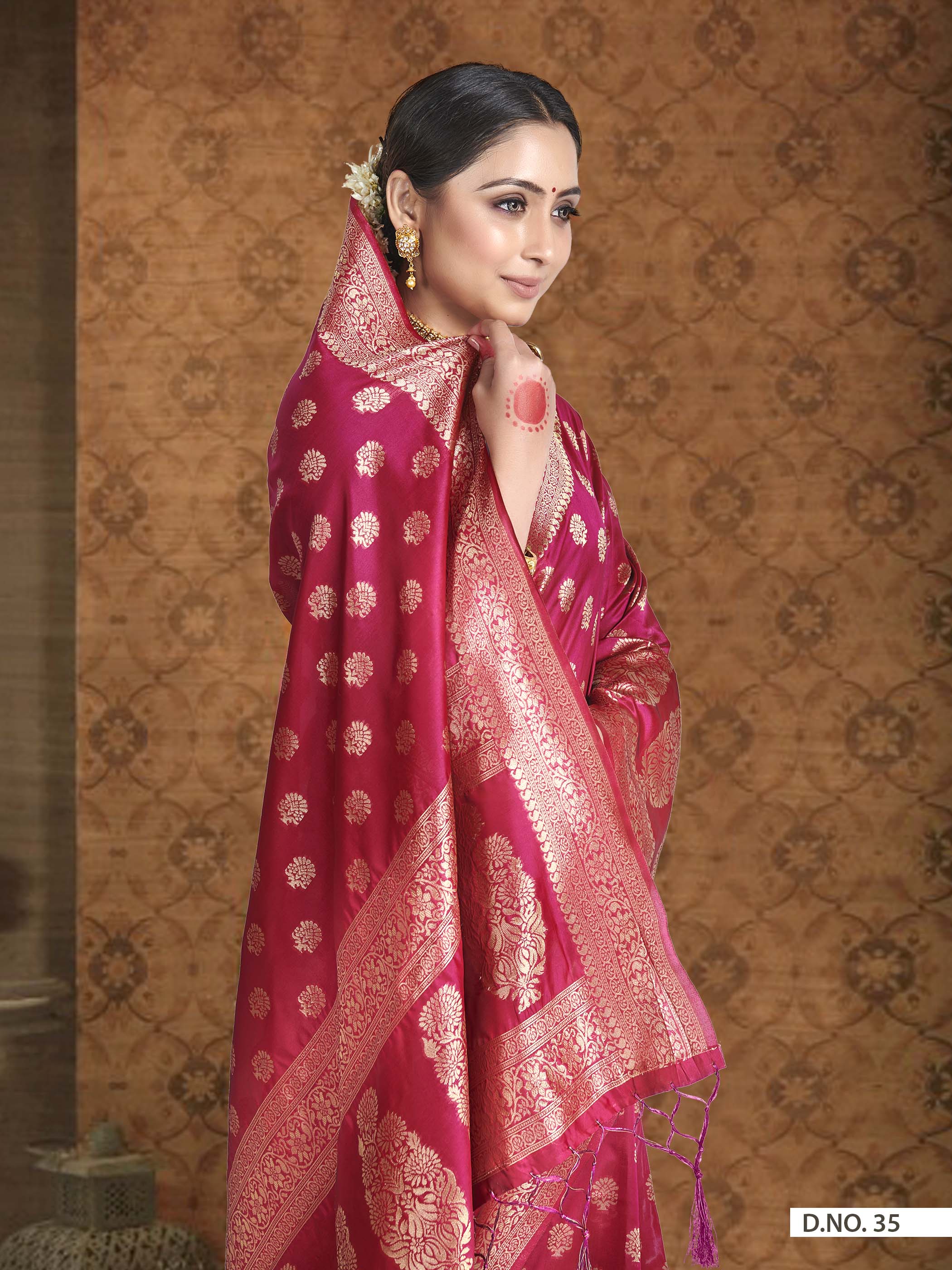 Vardha Ruby Red Woven Banarasi Saree | Grocsy