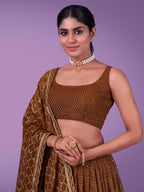 Myra Brown Georgette Embroidered Designer Lehenga | Grocsy