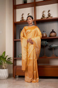 Vardha Dandelion Yellow Silver Zari Kanjeevaram Silk Saree | Grocsy
