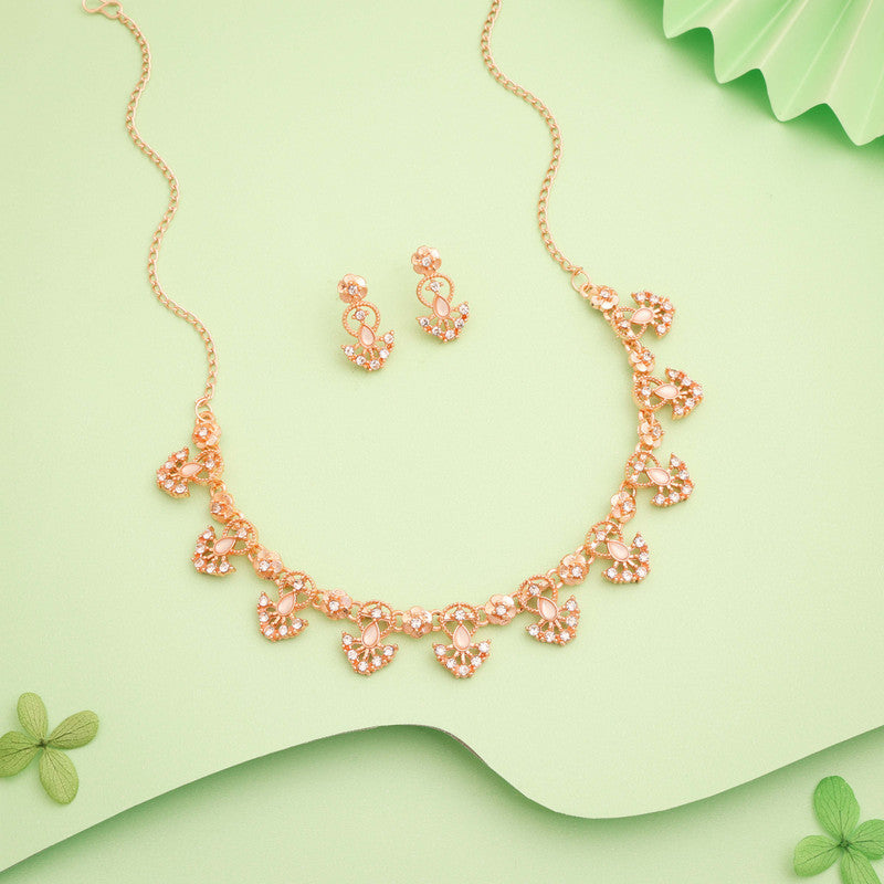Tehzeeb Creations Gold-Polished White Colour Necklace With Earrings | Grocsy