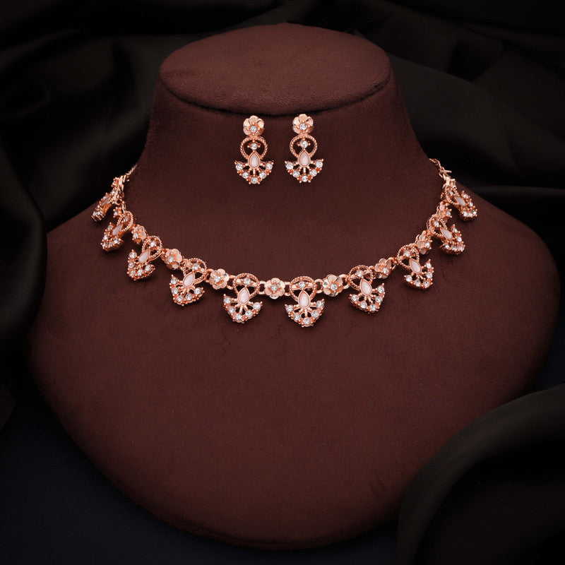 Tehzeeb Creations Gold-Polished White Colour Necklace With Earrings | Grocsy