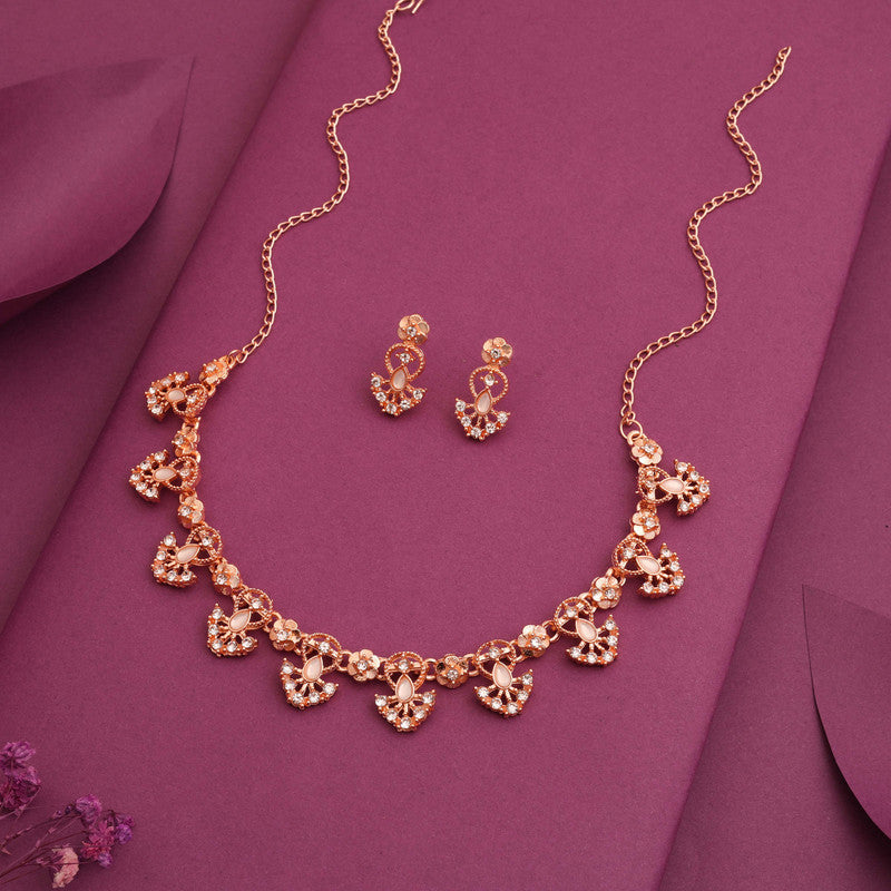 Tehzeeb Creations Gold-Polished White Colour Necklace With Earrings | Grocsy