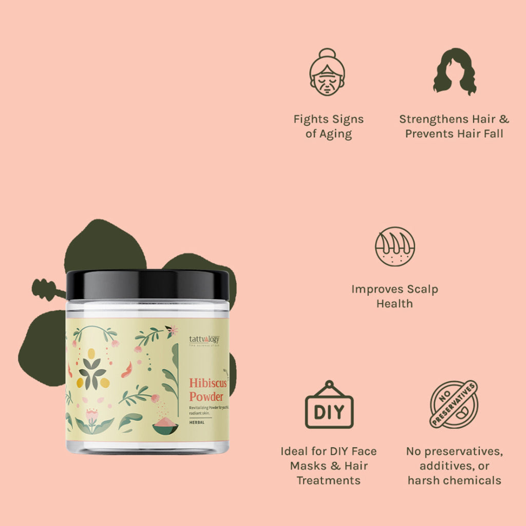 Tattvalogy Hibiscus Powder-Strengthens Hair Follicles, Anti-Aging Pack for Natural Skin & Hair Care | Grocsy
