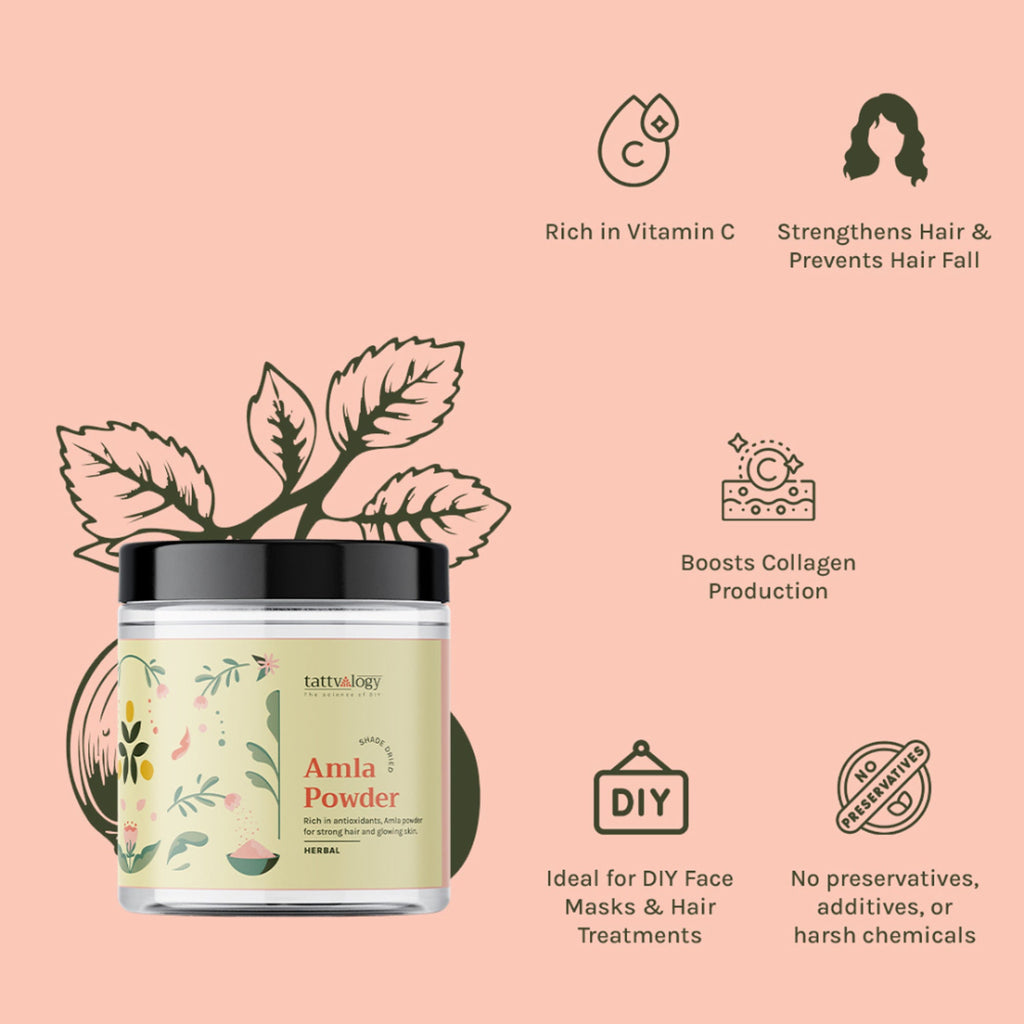 Tattvalogy Amla Powder-Vitamin-C Rich, Brightens Skin, Reduces Frizz & Uneven Tone, Conditions Hair | Grocsy