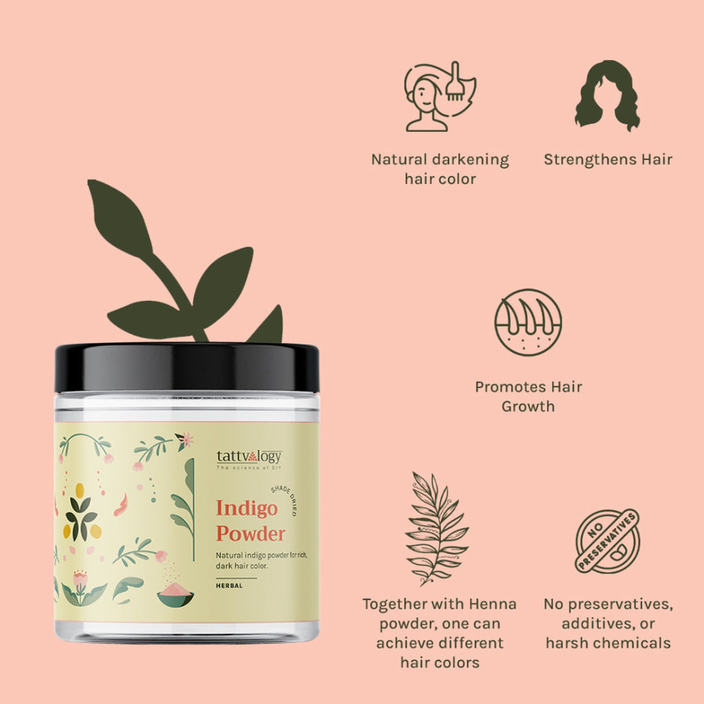 Tattvalogy Indigo Powder - Natural Hair Color with Henna for Soft, Indian Hair Shade & Conditioning | Grocsy
