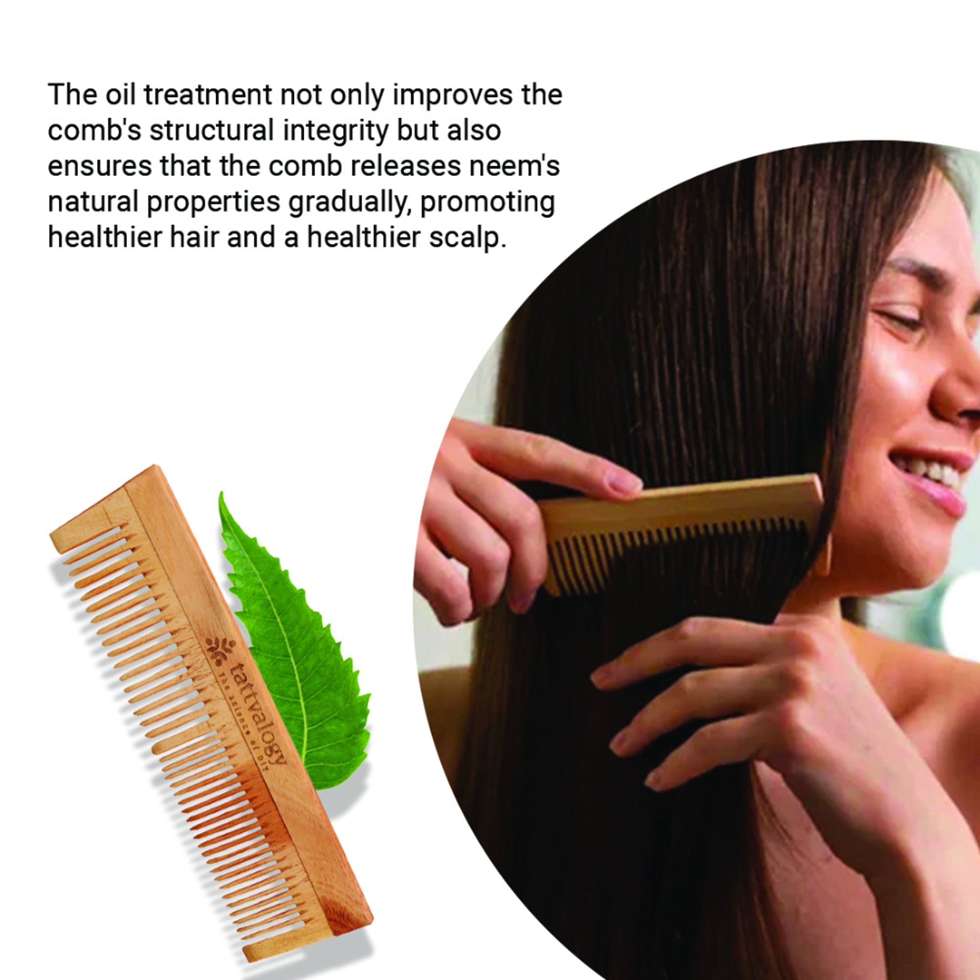 Tattvalogy Raw Neem Comb-Double toothed, Boosts Blood Circulation,Hair Growth & Reduces Scalp Issues | Grocsy