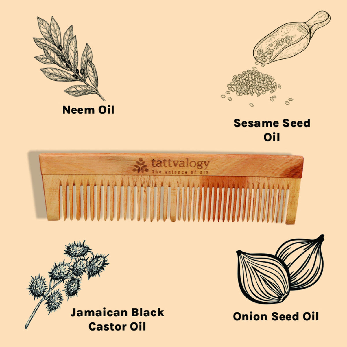 Tattvalogy Raw Neem Comb-Double toothed, Boosts Blood Circulation,Hair Growth & Reduces Scalp Issues | Grocsy