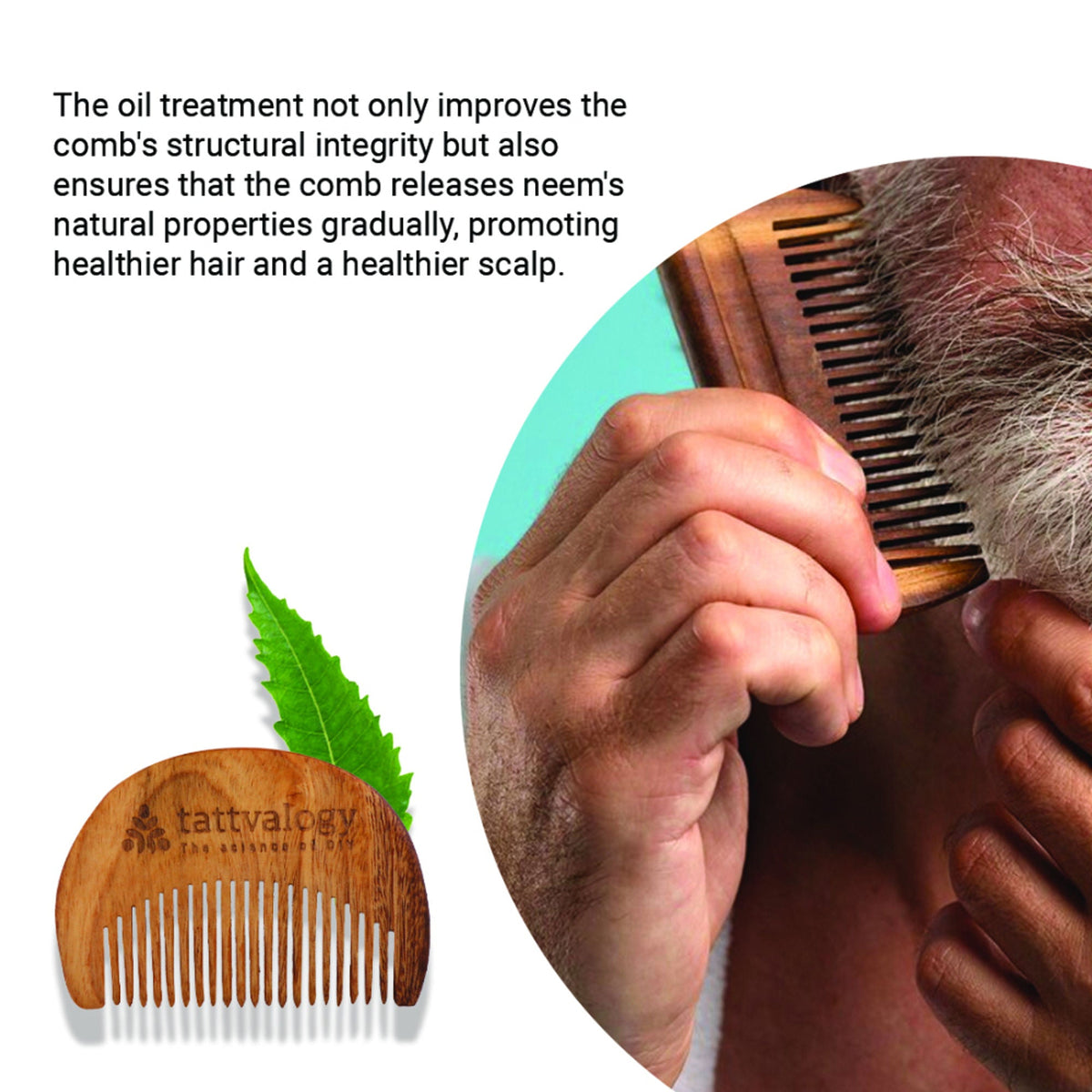 Tattvalogy Raw Neem Comb- For beard, Boosts Blood Circulation, Hair Growth & Reduces Scalp Issues | Grocsy