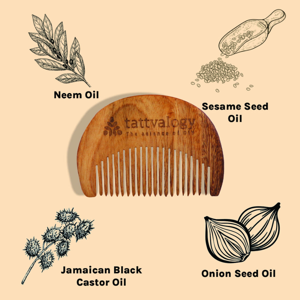 Tattvalogy Raw Neem Comb- For beard, Boosts Blood Circulation, Hair Growth & Reduces Scalp Issues | Grocsy