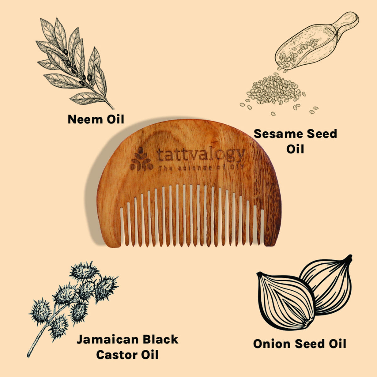Tattvalogy Raw Neem Comb- For beard, Boosts Blood Circulation, Hair Growth & Reduces Scalp Issues | Grocsy