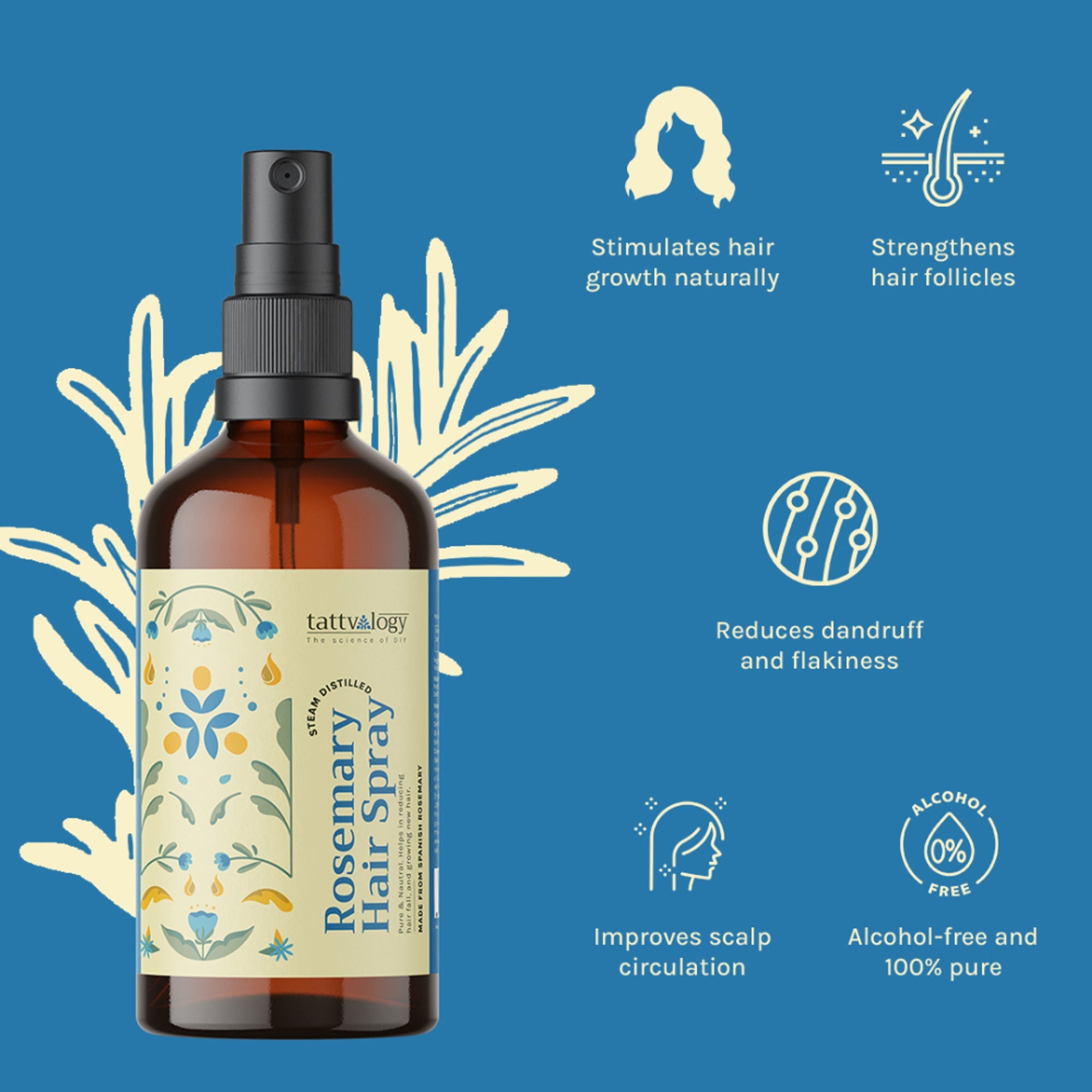 Tattvalogy Rosemary Hair Spray - Reduces Hair Fall, Promotes Growth, Natural Minoxidil Alternative | Grocsy